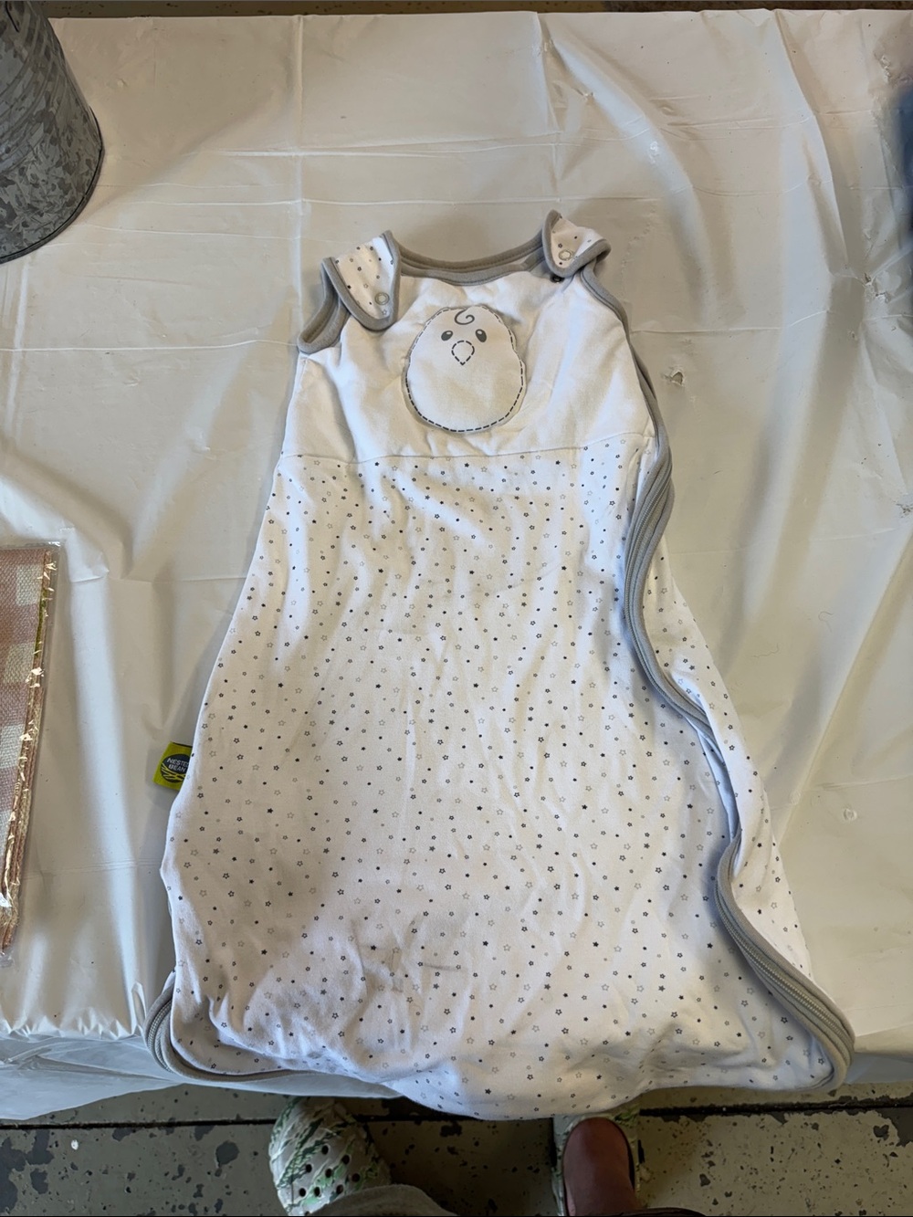 Nested Bean White Sleep Sack with Gray Trim and Dot Detail
